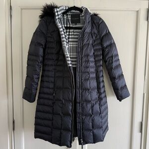 Talbots Black Long Puffer Down Coat Hooded Size XS